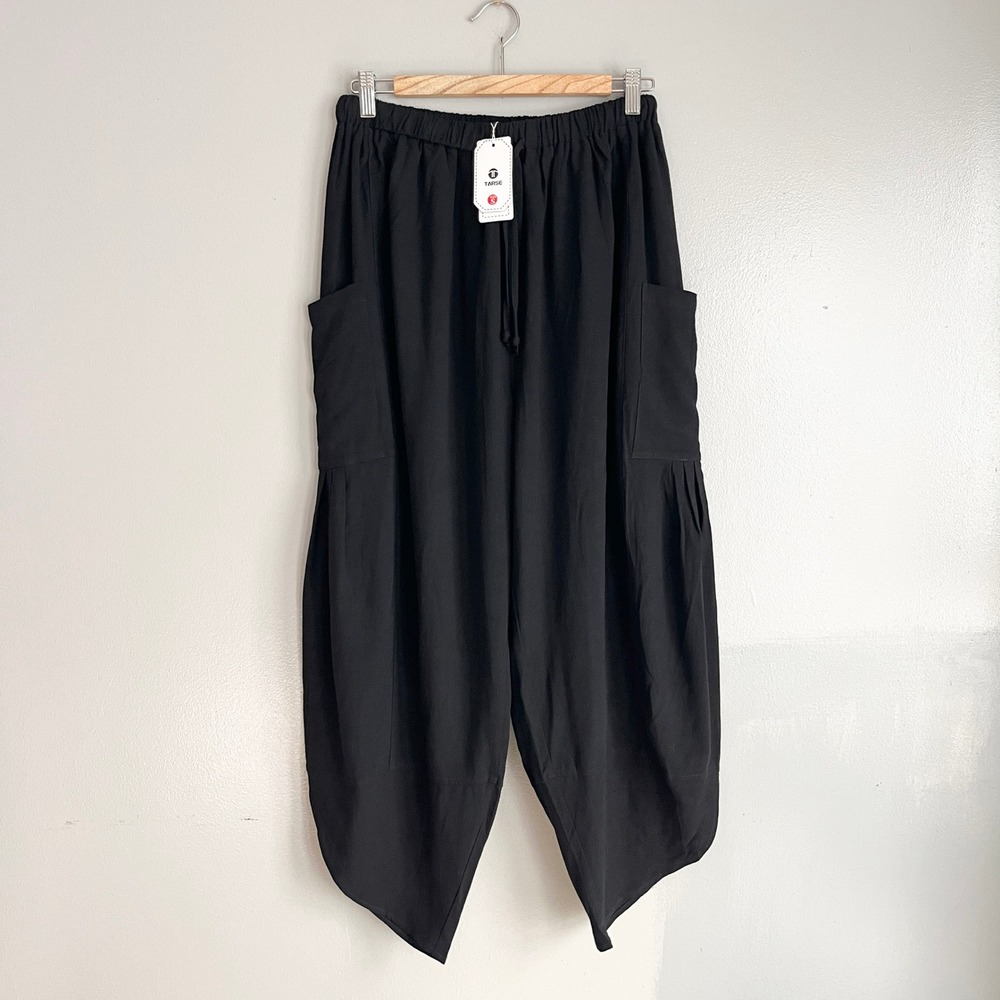 TARSE Harem Pants Womens S Black Cargo High Rise Boho Yoga Linen Blend NWT